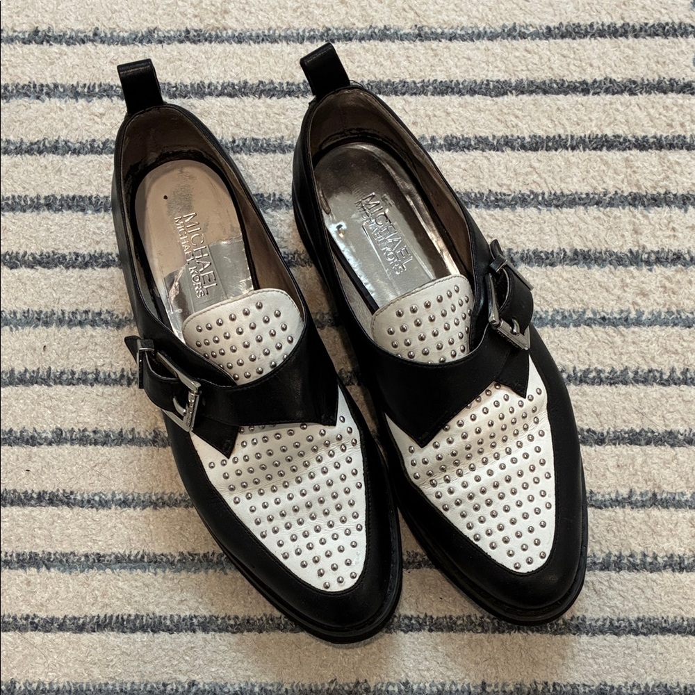 MICHAEL Michael Kors Black and White Studded Loafers